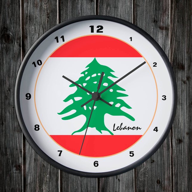 Relógio Redondo Bandeira Libanesa Moderna, Líbano Residente / desi (Criador carregado)