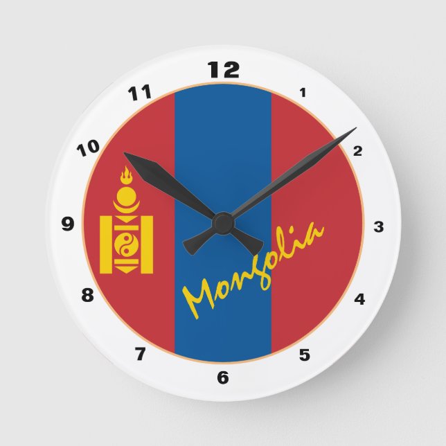 Relógio Redondo Bandeira Mongol Moderna, Mongólia Home / design (Frente)