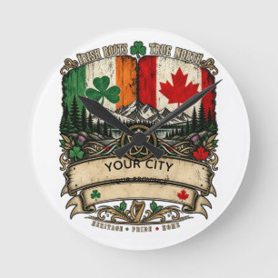 Relógio Redondo Bandeira personalizada irlandesa canadense Cidade