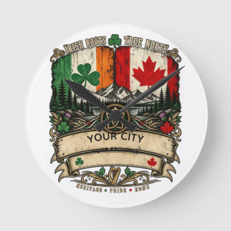 Relógio Redondo Bandeira personalizada irlandesa canadense Cidade