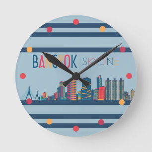 Relógio Redondo Banguecoque - Skyline Neon Orange Blue Wall Clock