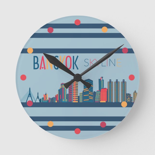 Relógio Redondo Banguecoque - Skyline Neon Orange Blue Wall Clock (Frente)