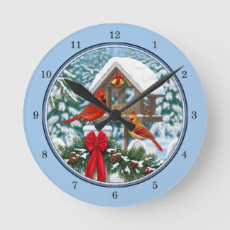 Relógio Redondo Banquete de Natal dos Cardinals Azul