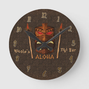 Relógio Redondo Bar Tiki ALOHA Tropical Personalizado Customizado