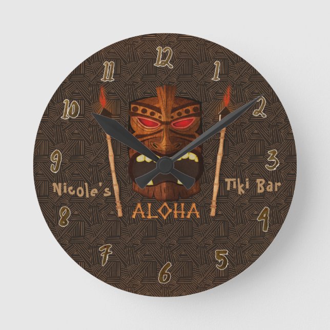 Relógio Redondo Bar Tiki ALOHA Tropical Personalizado Customizado (Frente)