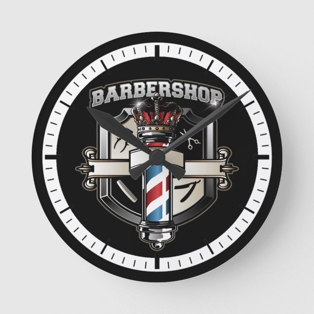 Relógio Redondo Barbershop Classic Logo (Frente)