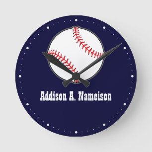 Relógio Redondo Baseball em Marinho Blue Name