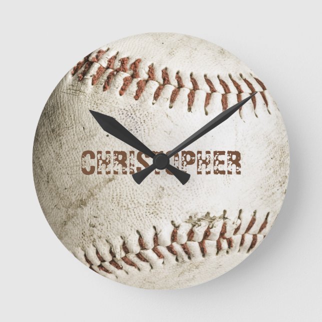 Relógio Redondo Baseball Vintage Personalizado (Frente)