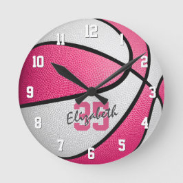 Relógio Redondo basquete personalizado branco rosado feminino