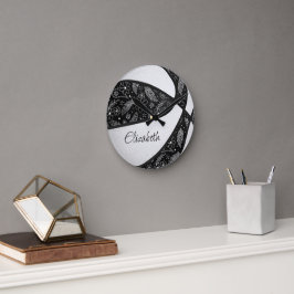 Relógio Redondo basquete preto branco boêmio padrão paislies