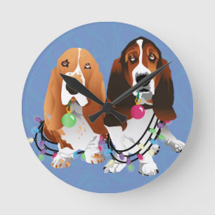 Relógio Redondo Basset Hound Peace Love Joy Design de Natal