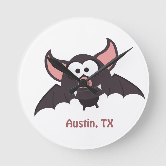 Relógio Redondo Bat - Austin, Texas (Frente)