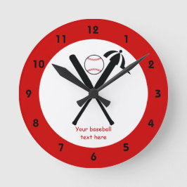 Relógio Redondo Baterias cruzadas de baseball e boné preto, vermel