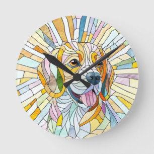 Relógio Redondo Beagle dog - Colorful Mosaic art