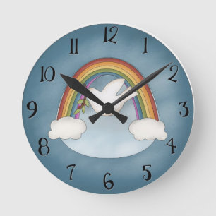 Relógio Redondo Beautiful Rainbow and Dove Wall Clock