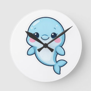 Relógio Redondo Bebê Golfinho Azul Kawaii