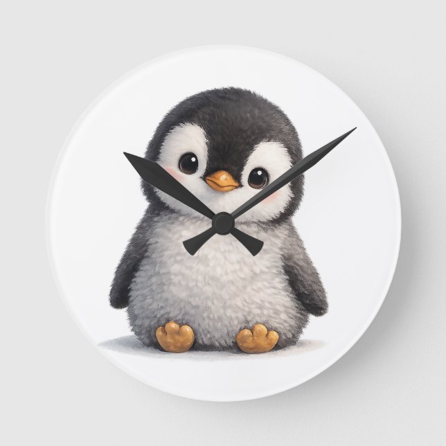Relógio Redondo Bebê Pinguim Fofo – Design Macio e Adorável (Frente)