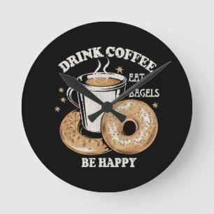 Relógio Redondo Beber Café Comer Bagels Ser Feliz