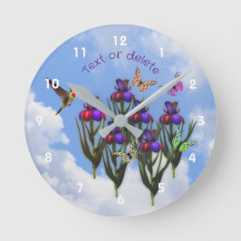 Relógio Redondo Beija-flores Borboletas Íris Flores Personalizadas