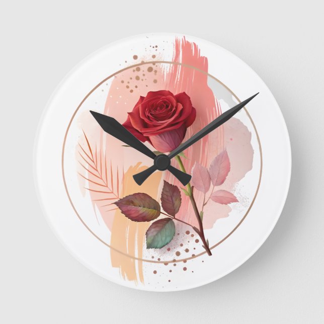 Relógio Redondo Beijo Eterno: Uma Rosa Moderna em Harmonia Abstrat (Frente)