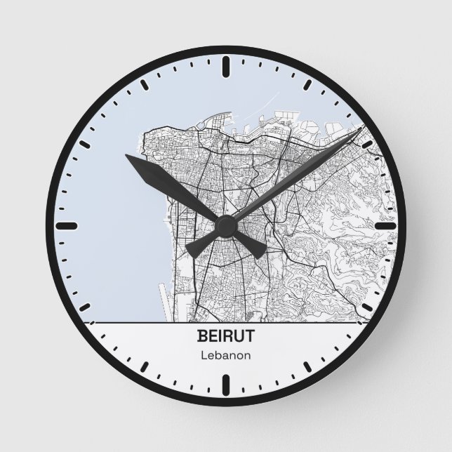 Relógio Redondo Beirut Clock City Line Art (Frente)