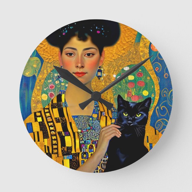 Relógio Redondo Beleza e Gato Negro (Frente)