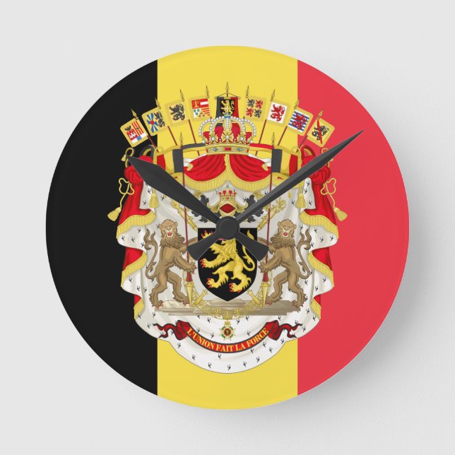 Relógio Redondo Bélgica Flag & COA (Frente)