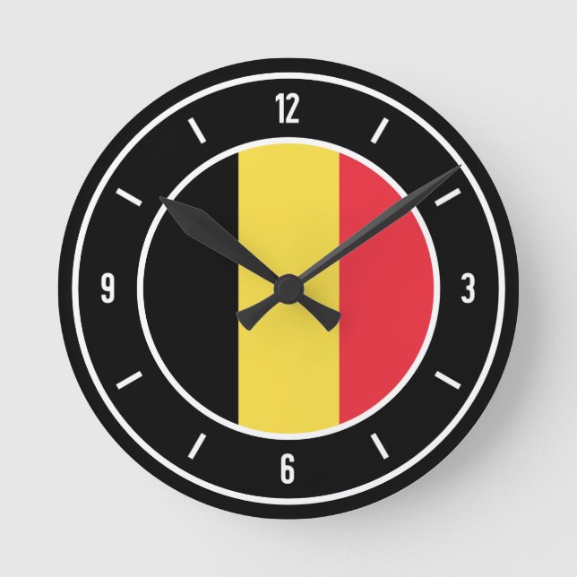 Relógio Redondo Bélgica Flag Elegant (Frente)