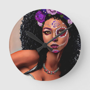 Relógio Redondo Belo Dia da Mulher Negra-Africana de Arte Morta