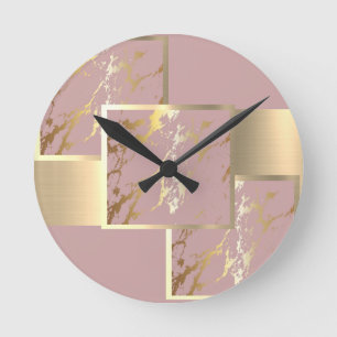 Relógio Redondo Belo rosa e Dourado Design de mármore