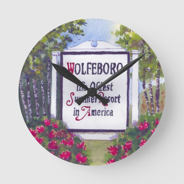 Relógio Redondo Bem-vindo ao Sinal de Wolfeboro NH (Frente)