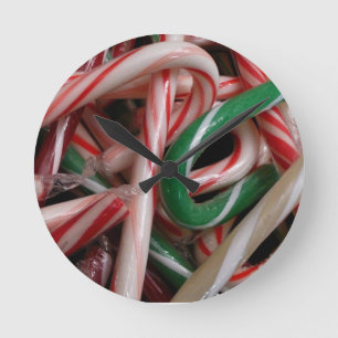 Relógio Redondo Bengalas de Natal Festa Branco Verde e Vermelho