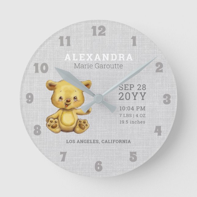 Relógio Redondo Berçário bonito do Stats do nascimento do bebê do (Frente)