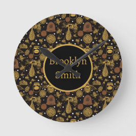 Relógio Redondo Berçário Preto de Mel de Favos Antigos