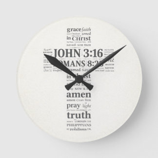 Relógio Redondo Bible Verse Reference Cross Wall Art