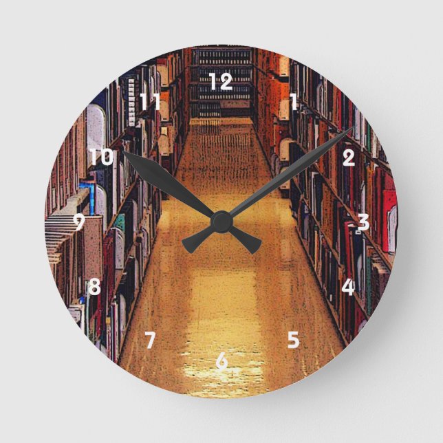 Relógio Redondo Biblioteca Book Shelds Abstrato Wall Clock (Frente)