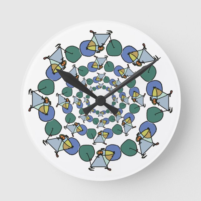 Relógio Redondo bicicleta a cores em círculos (Frente)