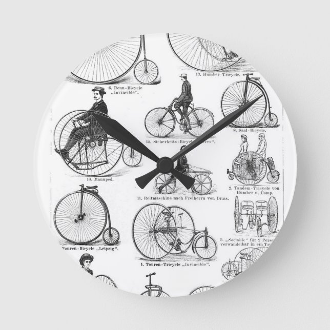 Relógio Redondo Bicicleta de Roda Alta Penny Farthing (Frente)