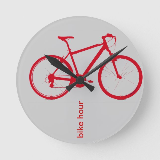 Relógio Redondo bicicleta vermelha, dando um ciclo (Frente)