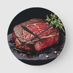Relógio Redondo Bife Cru de Costela Close Up