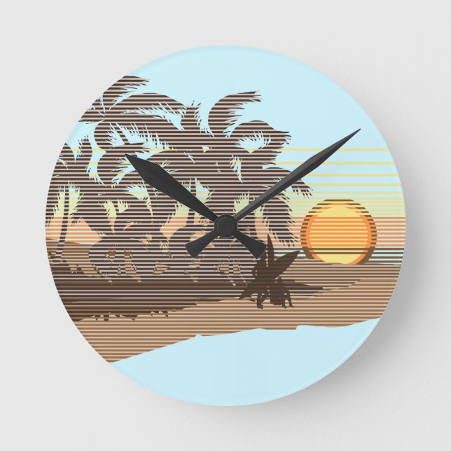 Relógio Redondo Big Sunset Stripe Hawaiian Wall Clocks (Frente)