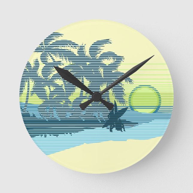 Relógio Redondo Big Sunset Stripe Hawaiian Wall Clocks (Frente)