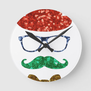 Relógio Redondo bigode de hipster de natal