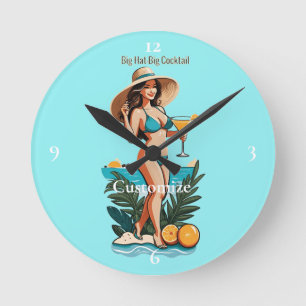Relógio Redondo Bikini Babe Big Hat - Grande Coquetel Thunder_Cove