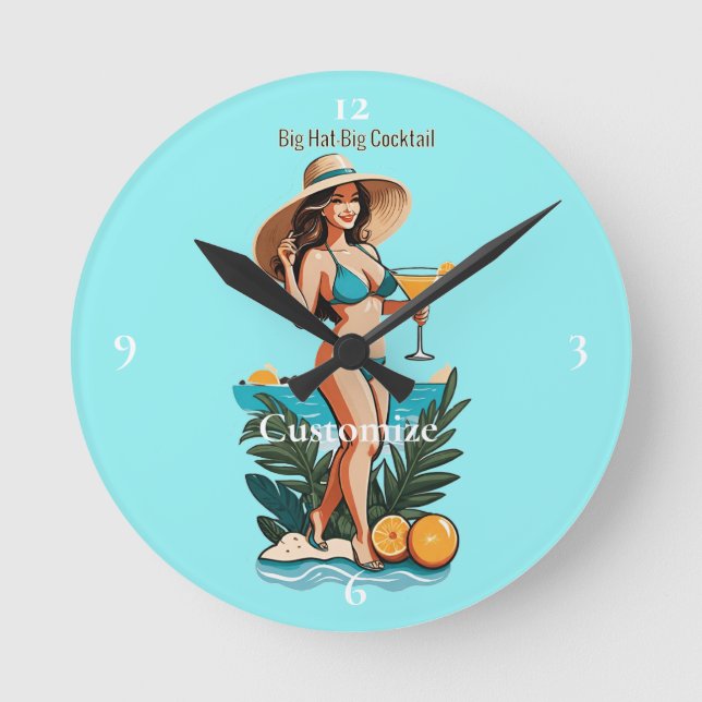 Relógio Redondo Bikini Babe Big Hat - Grande Coquetel Thunder_Cove (Frente)