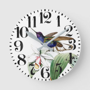 Relógio Redondo Bird Bird Flores Grande Número de Muros Clock