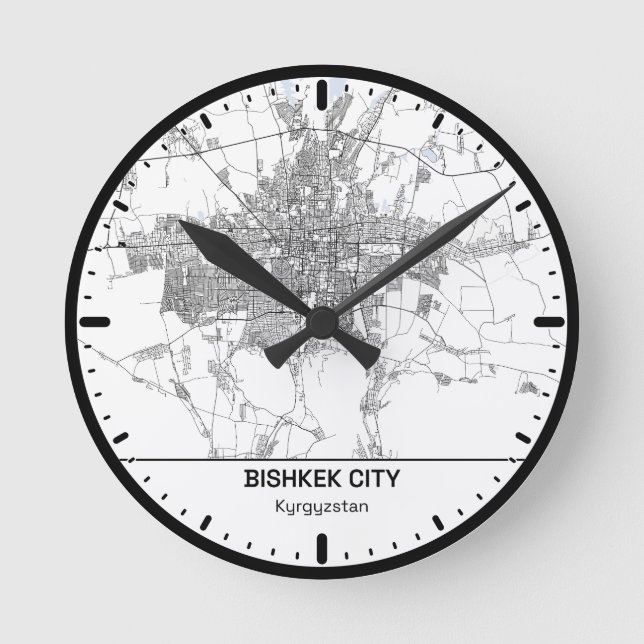 Relógio Redondo Bishkek Clock City Line Art (Frente)