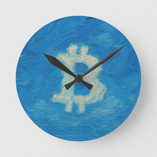 Relógio Redondo Bitcoin Blue Sky (Oil, Style: 2) (Frente)