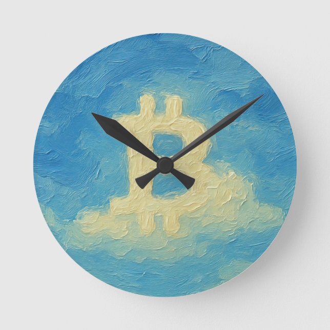Relógio Redondo Bitcoin Blue Sky (Oil, Style: 4) (Frente)