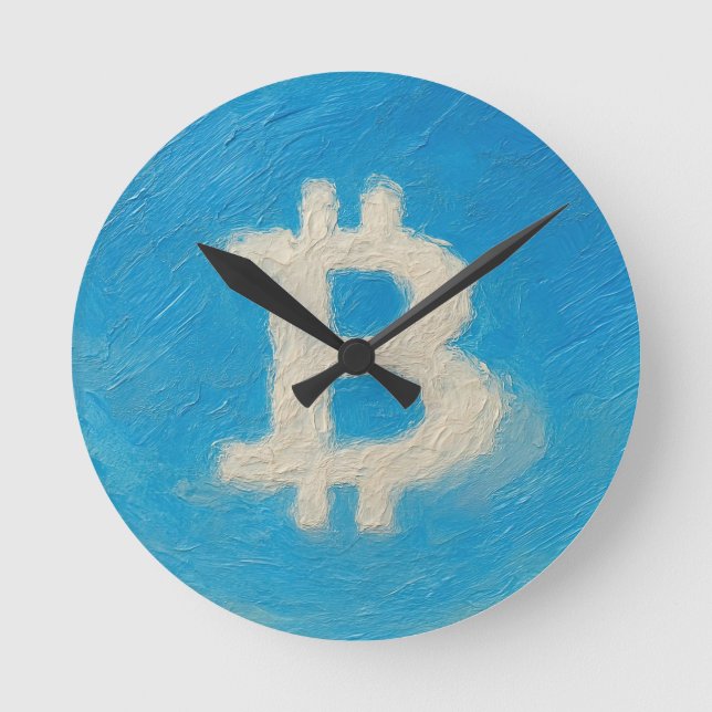 Relógio Redondo Bitcoin Céu Azul (Óleo, Estilo: 1) (Frente)